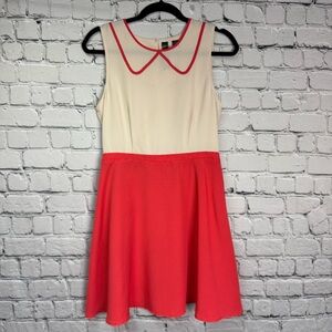 Petticoat Alley Orangish Red Cream Retro A-Line Mini Skater Dress Size Medium